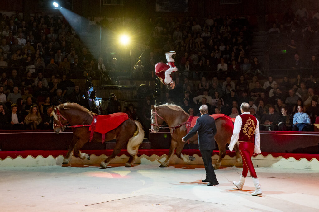 Donnert Antal családjának lovasakrobata száma a 16. Budapest Nemzetközi Cirkuszfesztiválon, 2026. január 10-én. Fotó: Urbán Ádám
